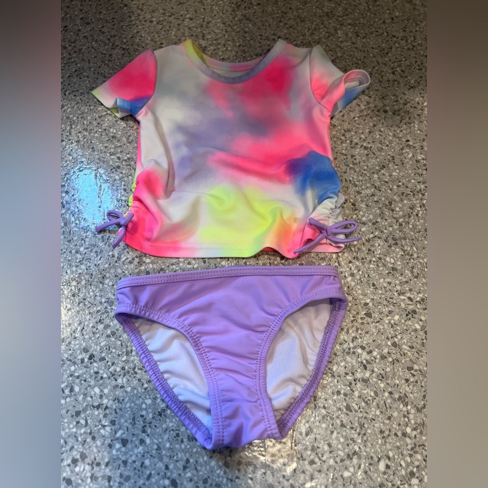 The Children's Place Rainbow Swim Bathing suit Tie-Dye Rash Guard with Lavender